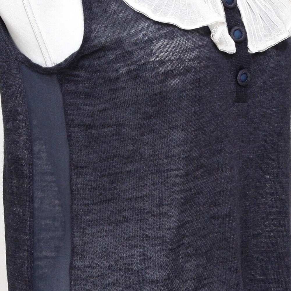 CHLOE Sleeveless Top Shirt Sleeveless Navy Ivory Ruffle Henley XS 2007 - Picture 7 of 9